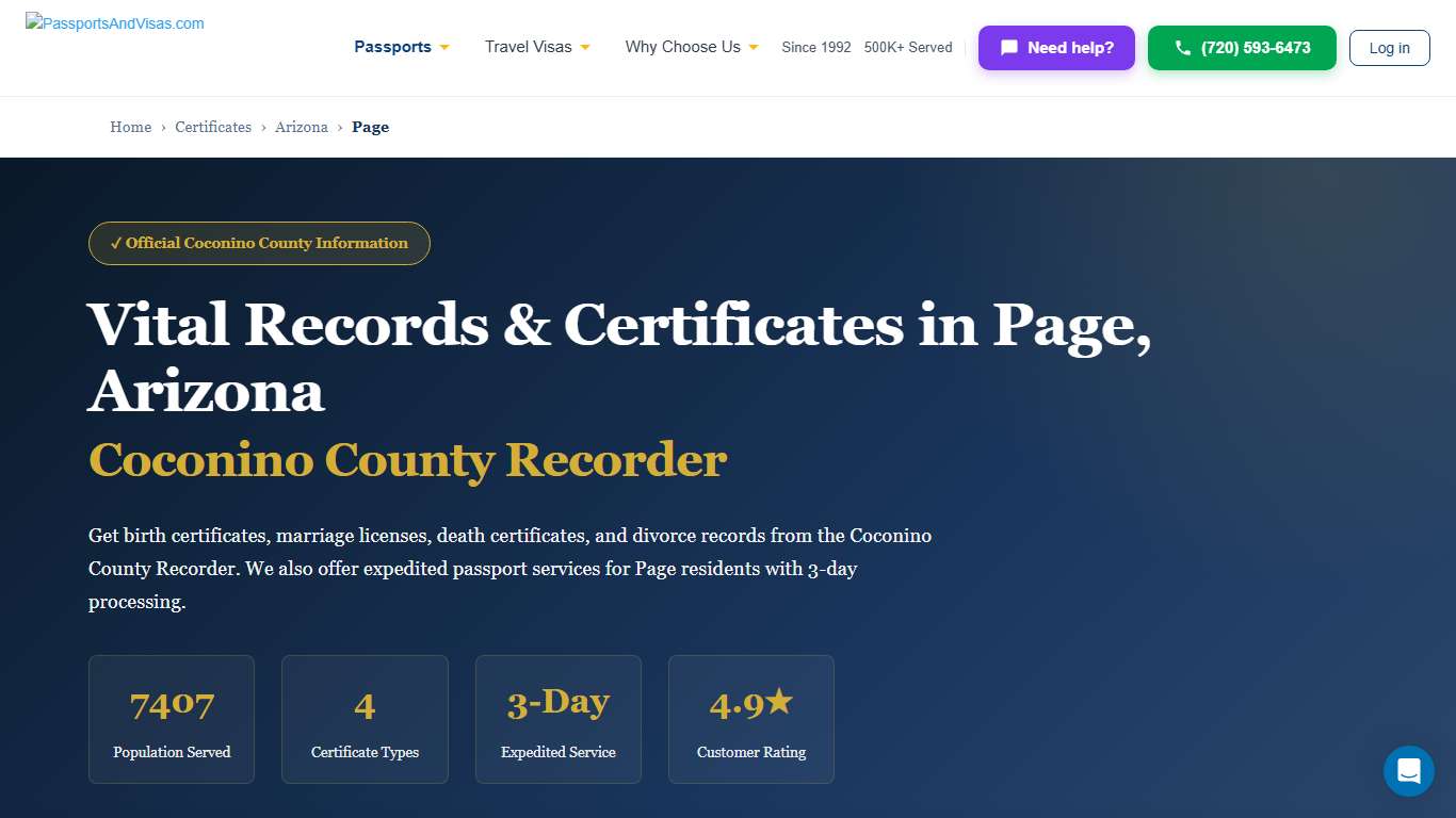 Birth, Marriage & Death Certificates in Page, AZ | Coconino County Vital Records